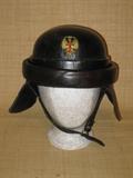 Spanish Model 1935 Leather Tanker helmet with Francoist Eagle and original liner & chin strap, super nice condition