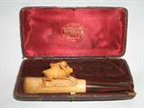 Carved Meerschaum cigar holder with Stag/Deer mascot, original case