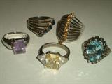 Lot of 5 Sterling Rings with multi-colored stones, lot weighs 28.2 grams