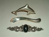 Lot of 3 Sterling pins, Marcasite, Dolphin, Propeller? All 3 are marked .925, lot weighs 26.7 grams