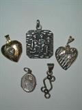 Lot of 5 Sterling Pendants, 2 are lockets, total weight of lot is 21.4 grams