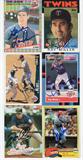 6 autographed Minnesota Twins baseball cards. Gene Larkin, Ray Miller, Pat Meares, Tom Nieto, Doug Mientkiewicz, and Pete Mackanin. Topps, Fleer, Donruss and Fleer Ultra cards.