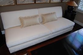 Armless sofa (90") upholstered with down/feather envelope foam by Andria Senini for Atelier Katayon.   BRAND NEW condition.