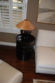 Antique Chinese four section fruit barrel end table.  Shanxi province - Circa 1860  - black lacquer refinished. 
  Sold by Charles Jacobsen.  One of a pair