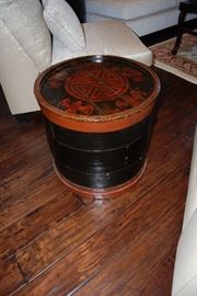 Antique Chinese three section fruit barrel end table.  Shanxi province - Circa 1860  -  refinished. 
  Sold by Charles Jacobsen.  One of a pair.