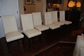 (Six)  A. Rudin Deer Run dining chairs covered in cream colored leather hides.  Original cost was over $10,000 in 2005.