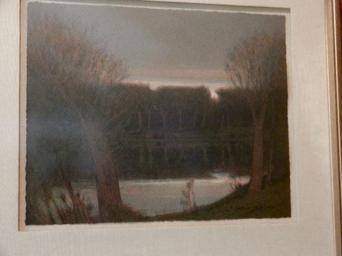 A RUSSELL CHATHAM LITHOGRAPH--POND IN FADING LIGHT