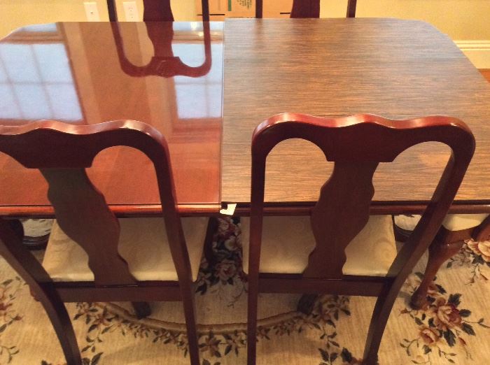 Fabulous Dining Room Set. American Drew Furniture. Six Dining Room Chairs. Two Arm Chairs. Two Table Leaves and Custom Table Pad. 