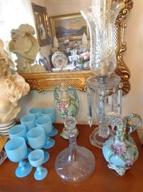 Set of Portieux Vallerystha blue opaline goblets.