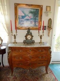 Antique French marble-top bombe commode.