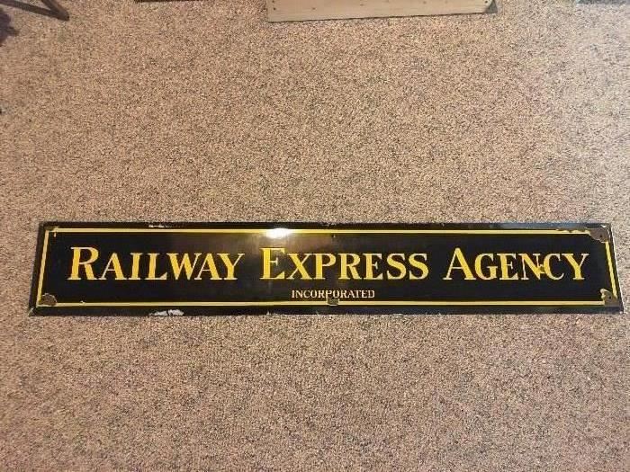 6' Antique Railway Express Agency Porcelain Sign