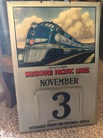 Vintage Missouri Pacific Metal Wall Hanging Calendar