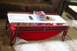 Coffee table, wooden with glass insert top. 28x28x20