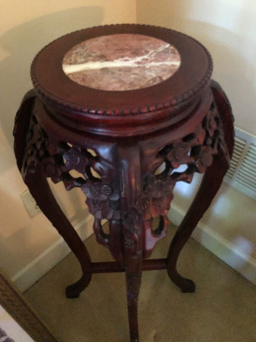 Marble topped carved wood table stand