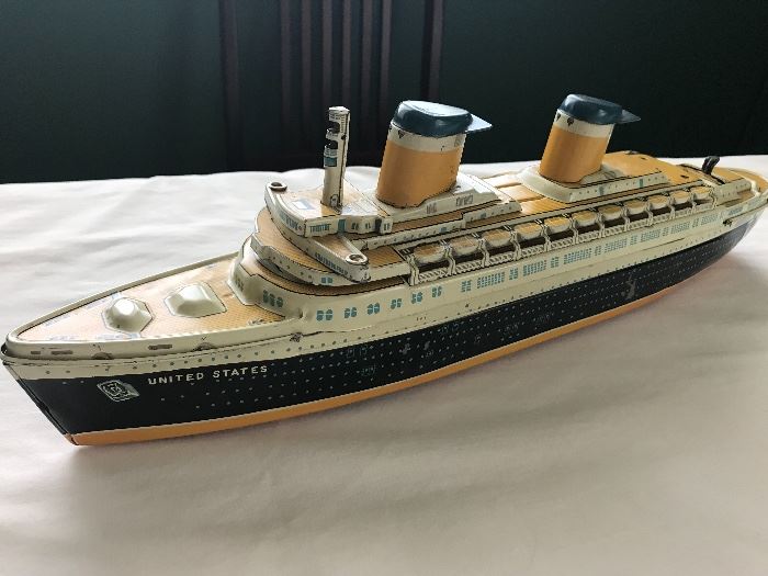 Yonezawa Friction SS United States Toy Tin/Lithograph Cruise Boat 