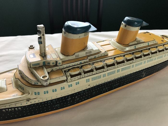 Yonezawa Friction SS United States Toy Tin/Lithograph Cruise Boat 