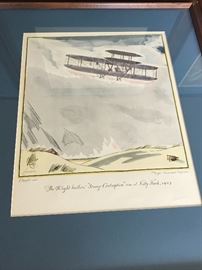 Vintage “Flight” prints by Frank Lemon. Commissioned in 1928 by Wright Aeronautical Corp.  Prominence for this prints: The family noted these printed were given to woman named Rosie Stein when she retired from Northwest Airlines in the 1940’s. Rosie was the first female director and of teh founders of Northwest Airlines.