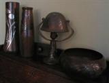 5. Two Heinz Vases, One Heinz Bowl, and Rare Heinz Mushroom Lamp - All Sterling on Bronze