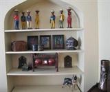 7. Carved and Painted African Statues from Tanzania, Tramp Art Boxes, Antique Book Ends, Small Shirley Hudson Paintings, Cast Iron Statue of Boston Terrier