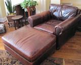 8. Distressed Leather Arm Chair and Ottoman (Brown) from Restoration Hardware
