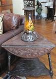 22. Antique English Oak Carved Triangle Dropleaf Side Table
