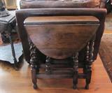 24. Antique English Oak Barley Twist Drop-Leaf Side Table