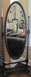 27. Gorgeous Antique English Oak Barley Twist Floor Mirror with Candle Sticks