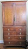 28. Beautiful Very Large Antique English Oak Cabinet with Drawers - Original Brass