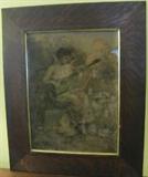 51. Beautiful Antique Oak Frame with Original Print, Approx. 28" x 23"