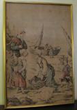 47. Gold-Framed Belgian Tapestry - Seaside Scene