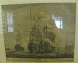 54. Original Etching of English Ships "Earl of Halifax," Dated October 14, 1747. Framed Approx. 27" x 31".
