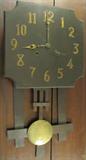 63. Antique Oak and Brass Arts & Crafts Wall Clock - National Clock and Manufacturing Company, Chicago, Illinois