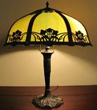 65. Antique Lamp - All Original Castings- Beautiful Green/Gold Slag Glass, Possibly Miller