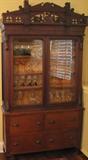 67. Rare, Gorgeous Eastlake Walnut Cabinet - "Marriage" with Walnut Chest
