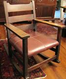 75. Beautiful Early 1900's Arts & Crafts Rocker, with New Leather Upholstered Seat
