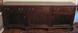 77. Antique English Oak Buffet with 3 Drawers and Two Doors; Approx. 90"L x 36"H x 18"W