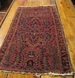 88. Small Sarouk with some light wear - Rose, Blue: Approx. 24" x 41"