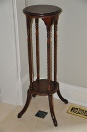 Mahogany twisted barley double plant stand 12” round x 38.5h 