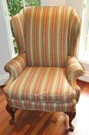 Queen Anne Wing Back chair with carved cabriole legs. 31"w x 45" h x 35" d