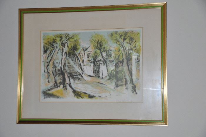 Gold and green framed vintage watercolor signed and numbered 231/275  by Ira Moskowitz 27" x 21" 