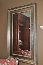 Large antique silver 48” x 78” beveled mirror. 