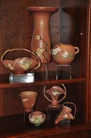 Just a small sample of the Roseville Pottery, Apple Blossom pattern 