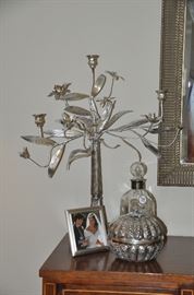 Wonderful silvertone candleabra and other silver decor
