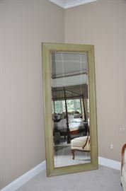 Large floor beveled mirror with 5" green wood frame, 33"w x 79"h