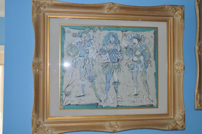 Gorgeous framed and matted vintage French silk scarf,            24" x 20" 