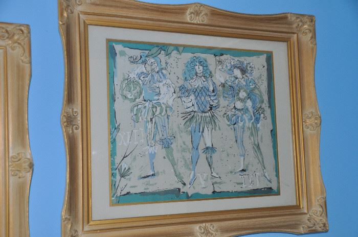 Another framed and matted vintage French silk scarf, 24" x 20"