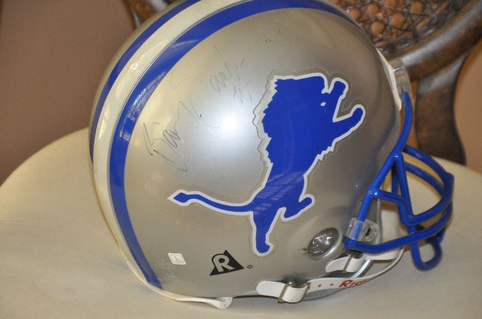 Signed Detroit Lion full size helmet, autographed Barry Sanders