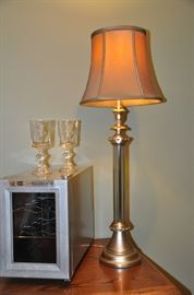 Lovely glass and heavy metal silver tone 36" table lamp  with a great silk shade. 