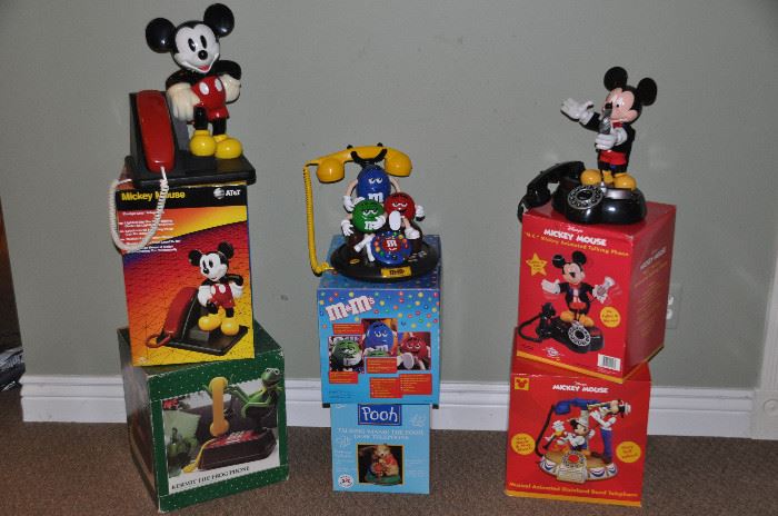 Just a sample of the Disney, Snoopy, Kermit, Starwars, and more Children's telephones available 