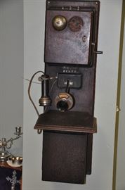 Antique wooden crank telephone